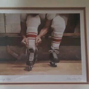 Collectors Print Hockey Art Work "Lacing up" By Ken Danby